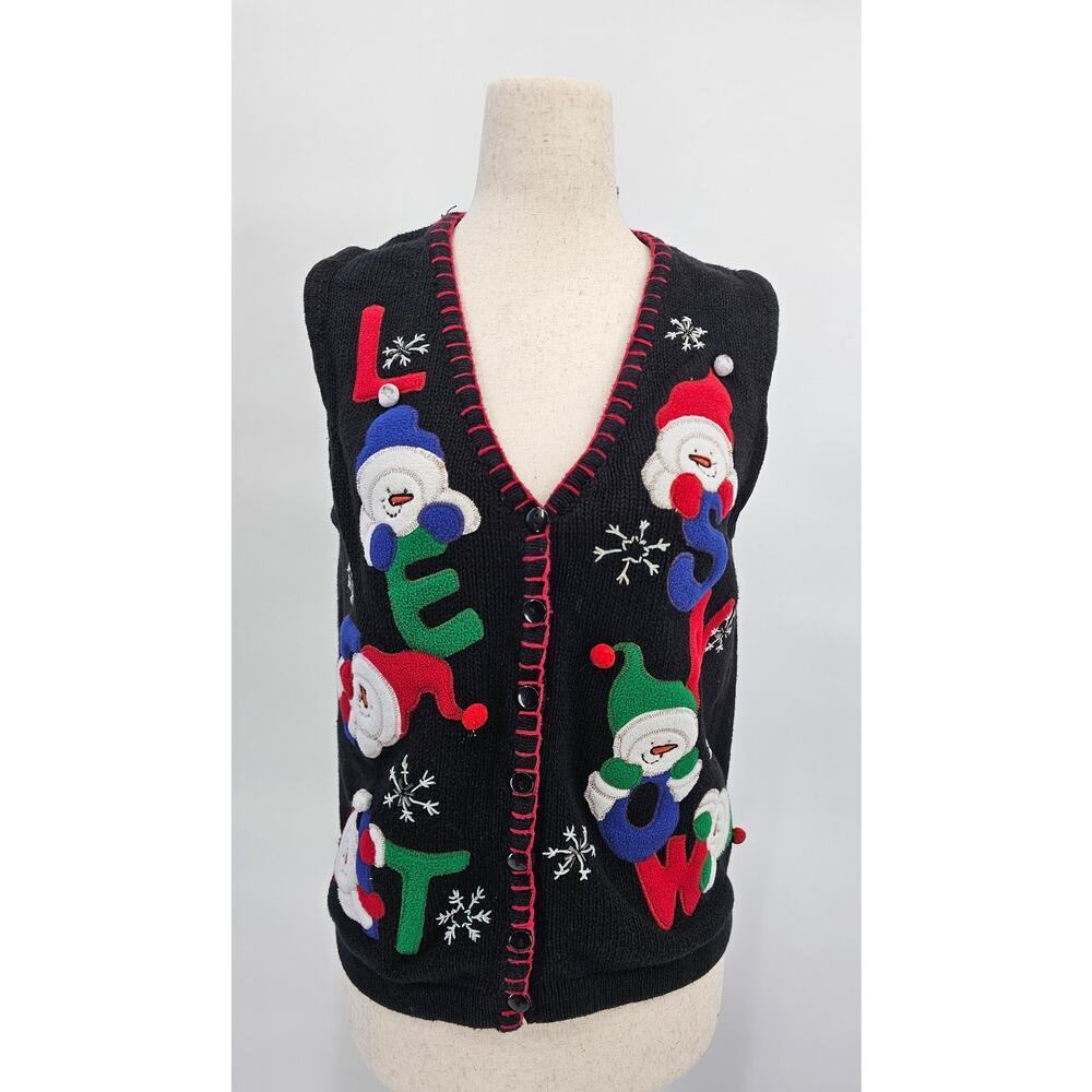 White Stag Women's S 4/6 Black "Let it Snow" Snowman Holiday Vest